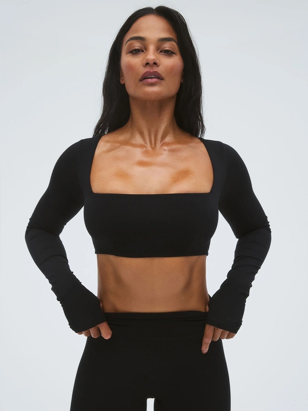 Monday Body Black Square-Neck Long-Sleeve Crop Top